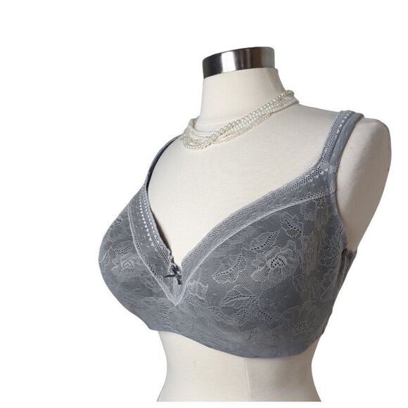 Cacique Lace Full Coverage Bra 42DDD Gray Underwire Lightly Lined 42F - Picture 2 of 8